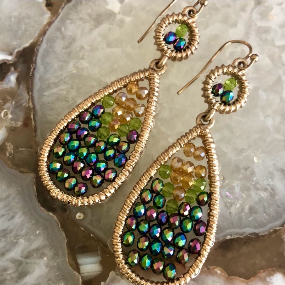 Handmade Iridescent Beaded Earrings-Boutique
